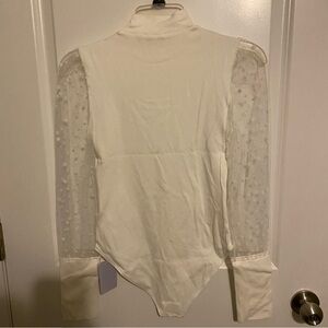 Mango White Fitted Long Sleeve Polo Bodysuit Size Small NWT